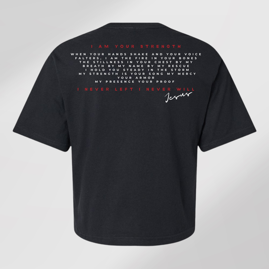 By His Name tee – back view with faith message