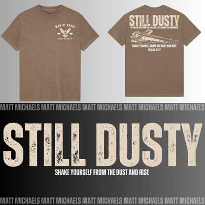 Two brown t-shirts with text and graphics on a gray background, featuring the brand 'Matt Michaels'.