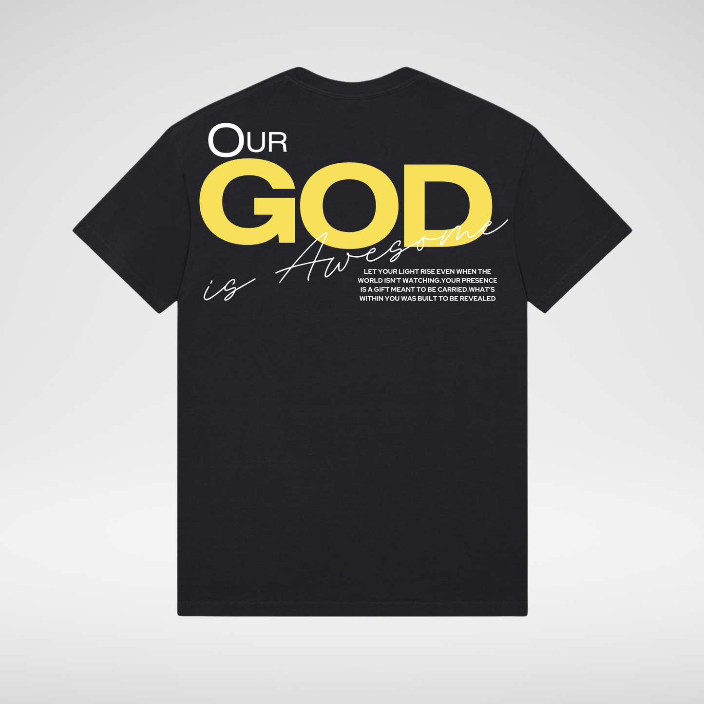 our god is awesome in white and gold