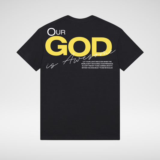 our god is awesome in white and gold