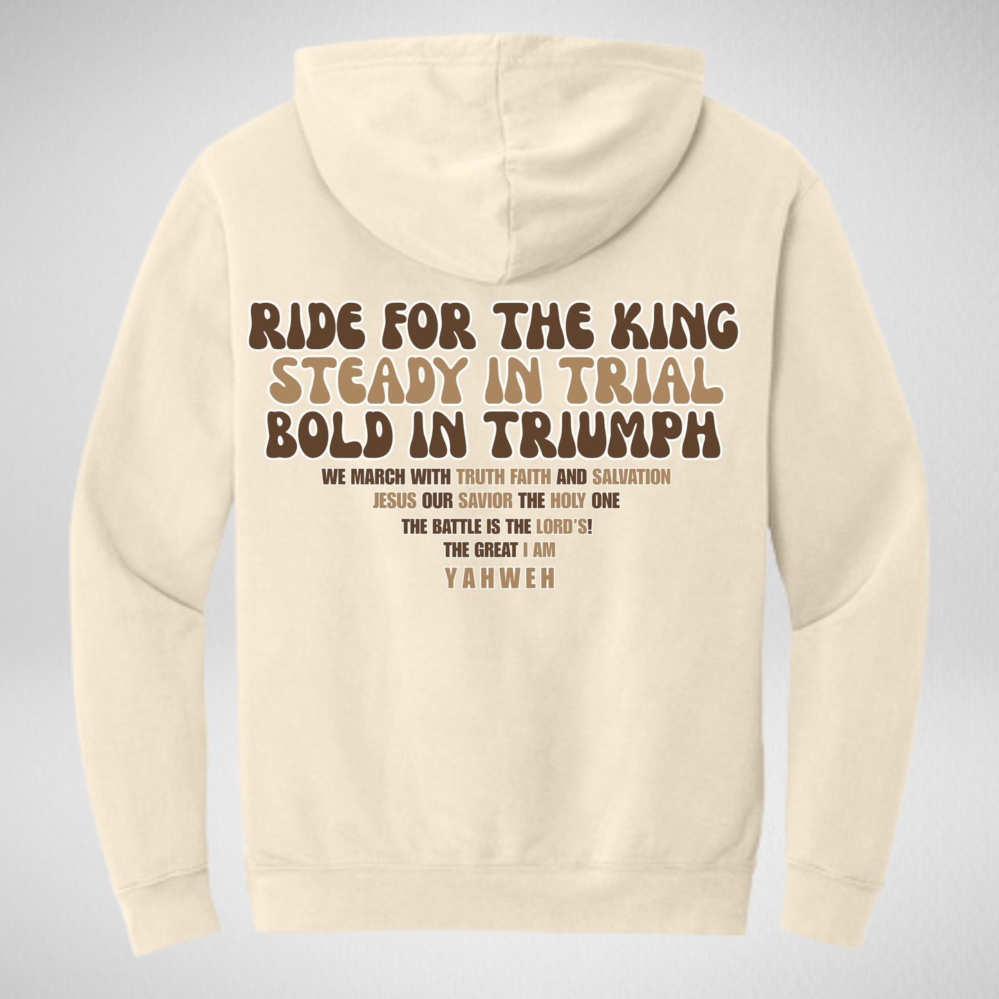 RIDE FOR THE KING hoodie back design - faith-based graphic print beige