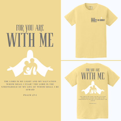Yellow t-shirt with religious design and text on a yellow background