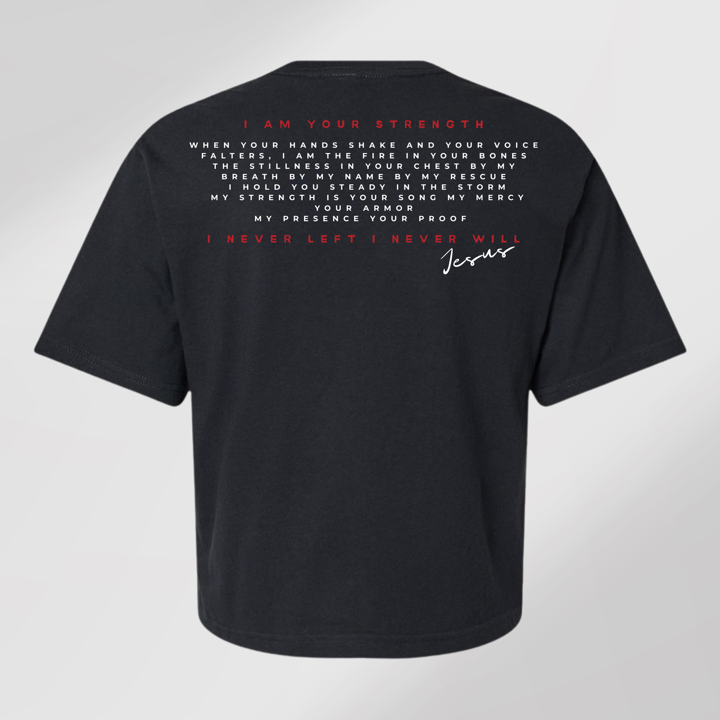 By His Name tee – back view with faith message
